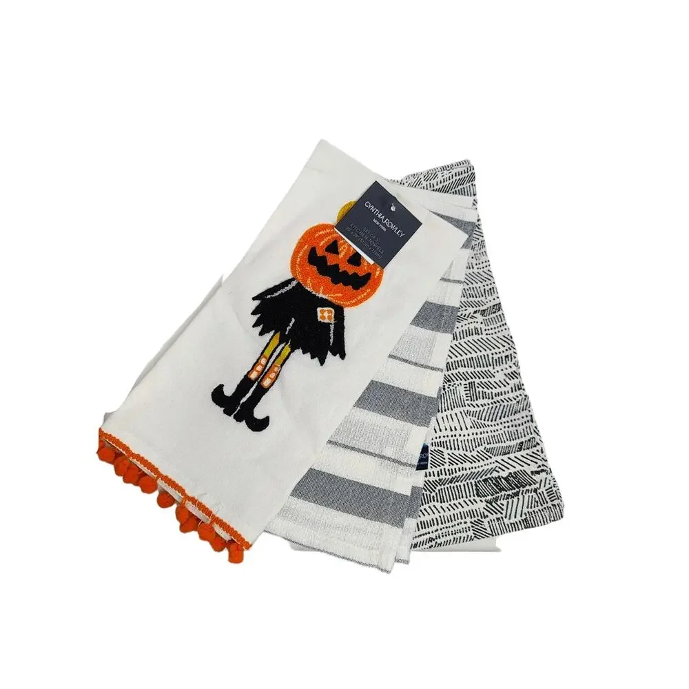 Cynthia Rowley Set of 3 Halloween Theme Cotton Kitchen Towels Brand New